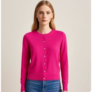 Ann Taylor Women’s Hot Pink Rhinestone Button Cardigan Size Medium P MP